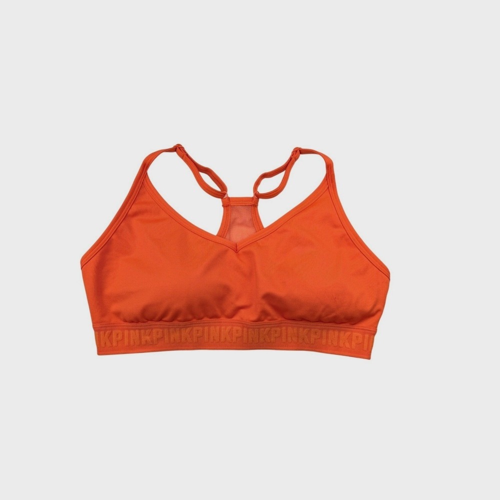 Victoria's Secret PINK Sports Bra Womens L Orange Racerback Logo